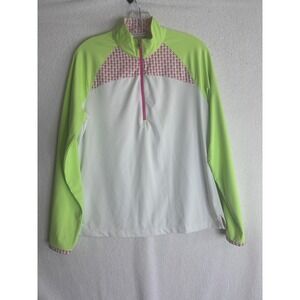 Fairway & Greene Ladies Golf Pullover Lime Green White Pineapple 1/4 Zip Large
